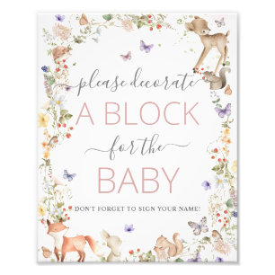 Woodland Animals Wildflower Decorate a Block Game Photo Print