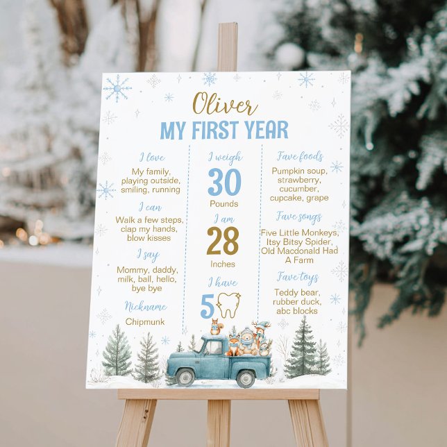 Woodland Animals Winter 1st Birthday Milestone Poster (Creator Uploaded)