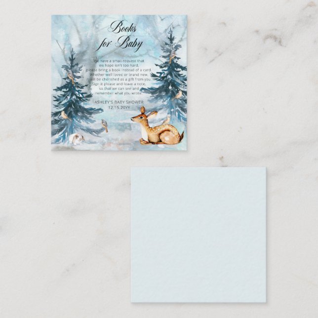 Woodland Animals Winter Baby Shower Book Request Enclosure Card (Front/Back)