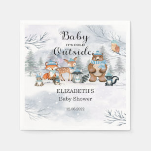 Woodland Animals Winter Blue Boy Baby Shower  Napkin