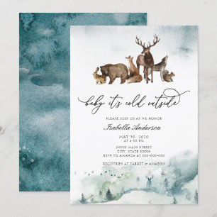Woodland Animals Winter Cold Outside Baby Shower Invitation