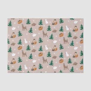 Woodland Animals Winter Pattern Pine Trees Snow Tissue Paper