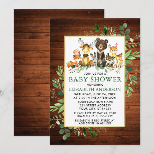 Woodland Animals Wood Greenery Baby Shower Invitation