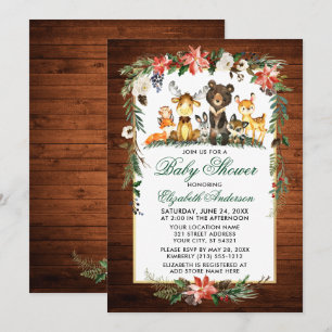 Woodland Animals Wood Holiday Baby Shower Invitation