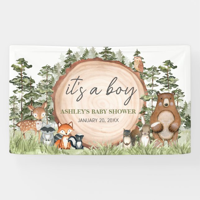 Woodland Animals Wood Slice Baby Shower Banner (Horizontal)