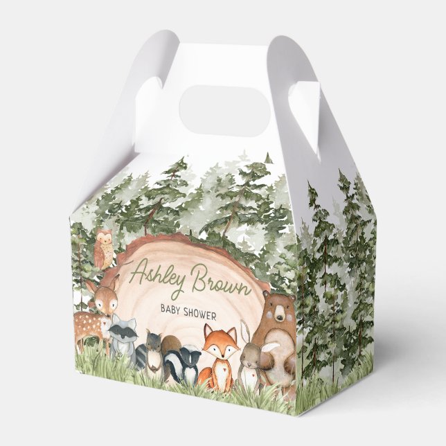 Woodland Animals Wood Slice Baby Shower Favor Box (Front Side)