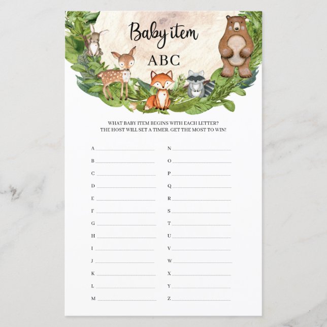 Woodland animals wooden slice Baby Item ABC (Front)