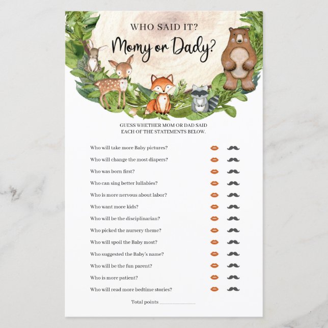 Woodland animals wooden slice Mommy or Daddy  (Front)