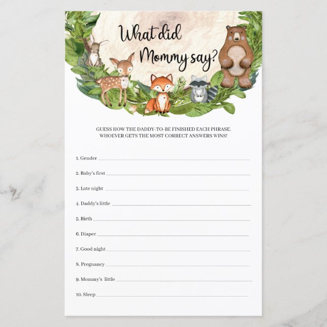 Woodland animals wooden slice What Did Mommy Say (Front)
