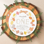 Woodland Animals Wreath 1st Birthday Invitation<br><div class="desc">This cute 1st/first birthday circle invitation features a white background with a wreath of woodland animals which are a fox, bunny, and squirrel, autumn/fall leaves, mushrooms and acorn. The reverse side features an orange brown background with autumn foliage patterns. Personalize it for your needs. You can find matching products at...</div>