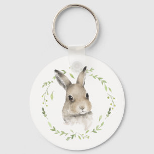 Woodland Animals Wreath Bunny Rabbit Watercolor Keychain