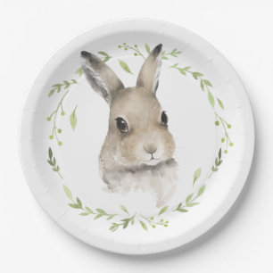 Woodland Animals Wreath Bunny Rabbit Watercolor  Paper Plate