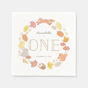 Woodland Animals Wreath Fall 1st Birthday Napkin