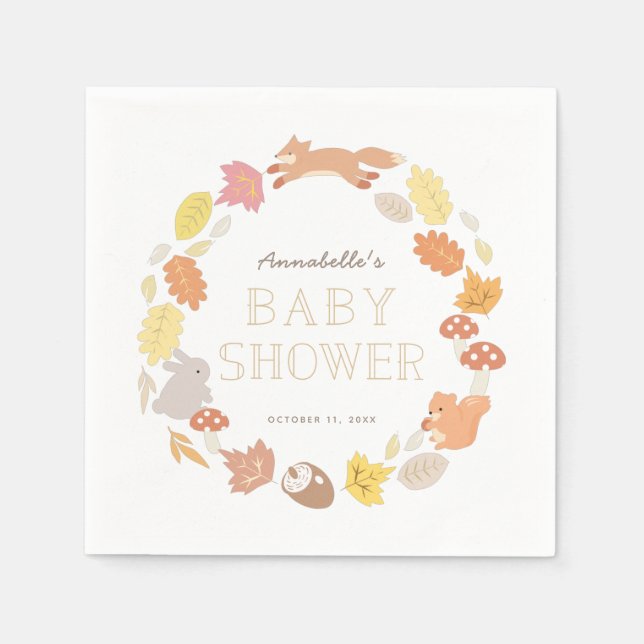 Woodland Animals Wreath Fall Baby Shower Napkin (Front)