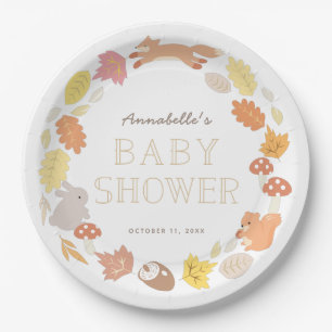 Woodland Animals Wreath Fall Baby Shower Paper Plate
