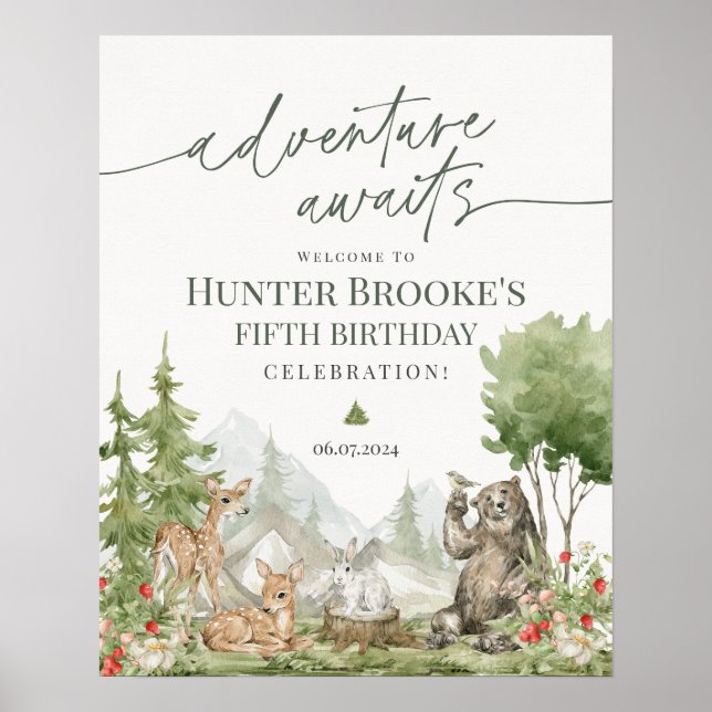Woodland Animaux Anniversaire Affiche de bienvenue (Devant)