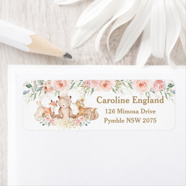 Woodland Animaux Blush Pink Floral Adresse de reto (En situation)
