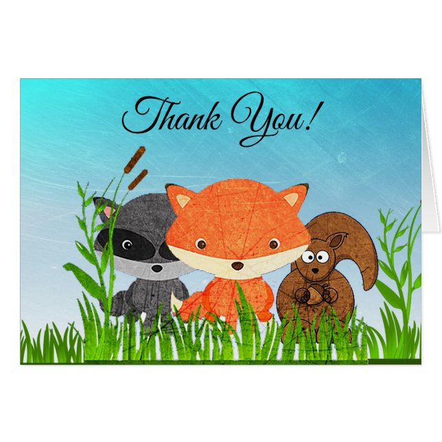 Woodland Animaux Merci Cartes (Devant horizontal)