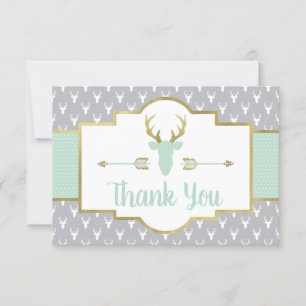 Woodland Antlers Thank You Card, Mint, Grey Card