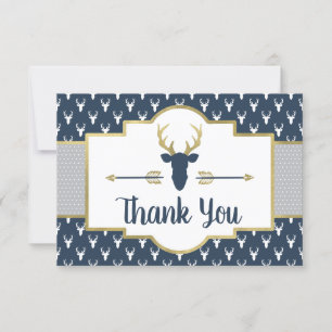Woodland Antlers Thank You Card, Navy, Grey Card