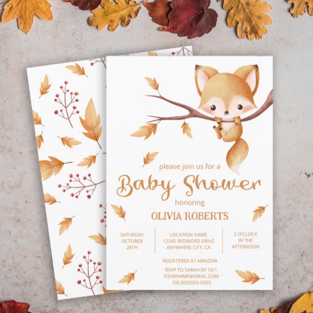 Woodland Autumn Baby Fox Baby Shower Invitation (Creator Uploaded)