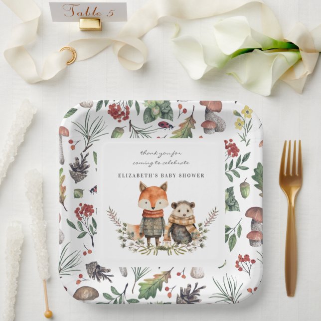 Woodland Autumn | Forest Animals Baby Shower Paper Plate (Wedding)
