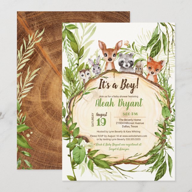 Woodland Baby Animals Forest Boy Baby Shower Invitation (Front/Back)