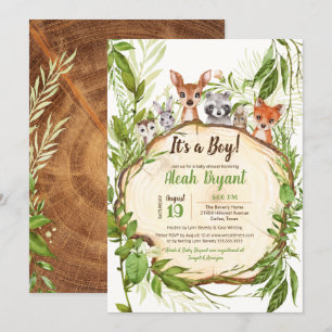 Woodland Baby Animals Forest Boy Baby Shower Invitation