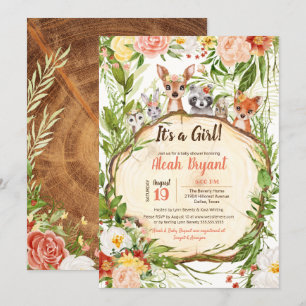 Woodland Baby Animals Forest Girl Baby Shower Invitation