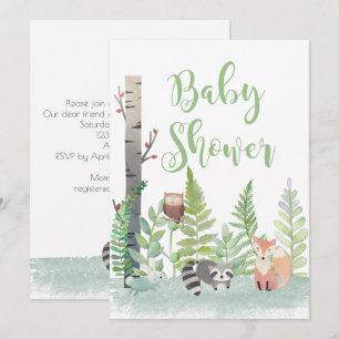 Woodland Baby Animals Greenery Baby Shower Invites
