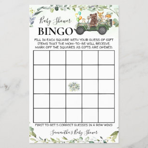 Woodland Baby Animals Shower Bingo Game Card