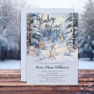 Woodland Baby Animals Winter Boy Baby Shower Invitation