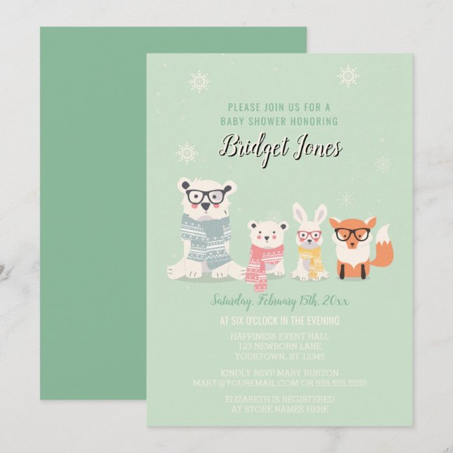 Woodland Baby Animals Winter Forest Baby Shower Invitation (Front/Back)