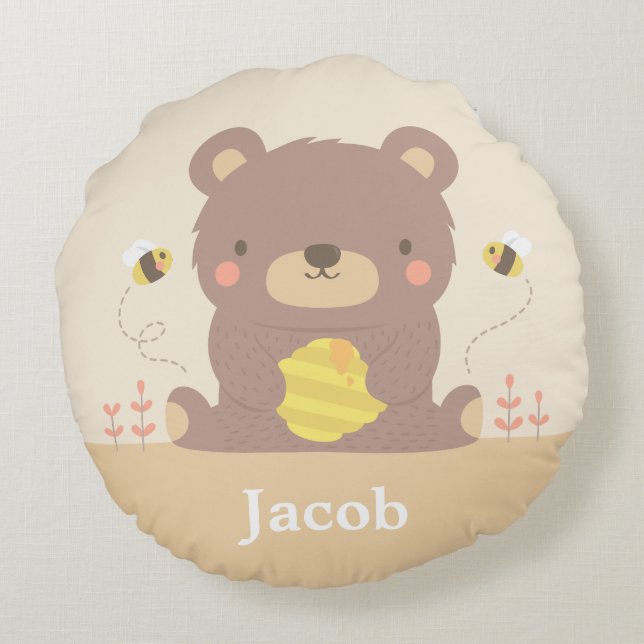 Woodland Baby Bear Kids Room Decor Throw Pillow (Back)