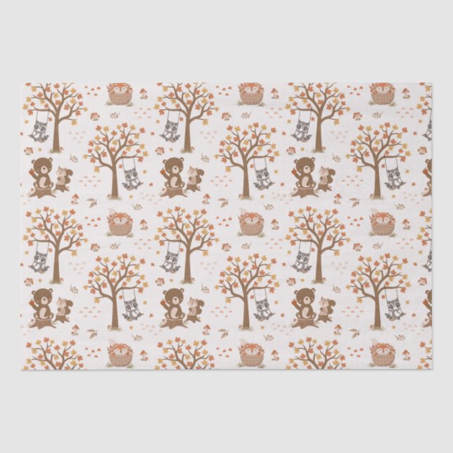 Woodland Baby Bears Squirrels Raccoon Baby Shower  Tissue Paper (Front)