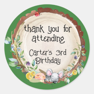 Woodland Baby Birthday Classic Round Sticker
