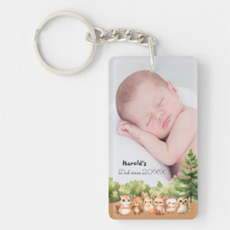 Woodland Baby Boy Photo Name Dad Since Keychain