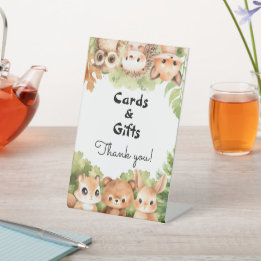 Woodland Baby Boy Shower Cards & Gifts Pedestal Sign