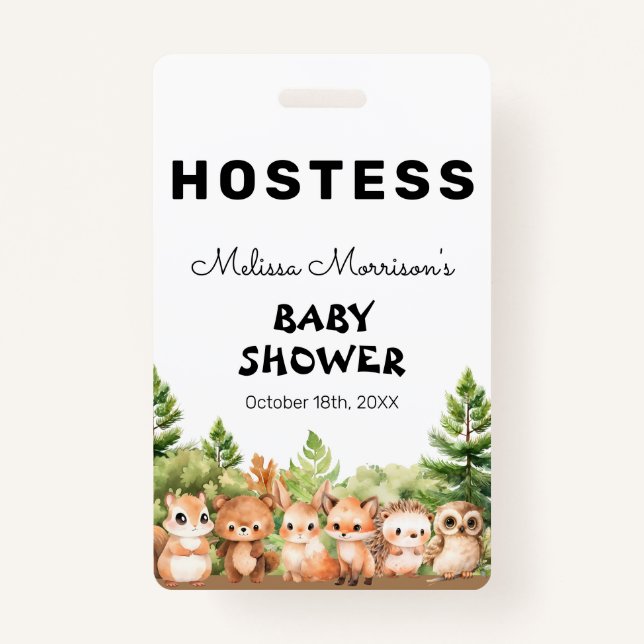Woodland Baby Boy Shower Hostess Badge (Front)