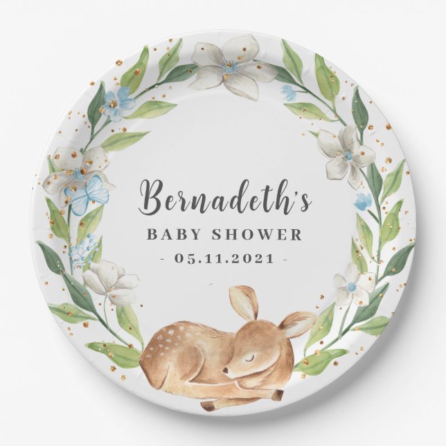 Woodland Baby Deer Baby Shower Paper Plate (Front)