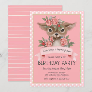 Woodland Baby Deer Pink Girl's Birthday Party Invitation