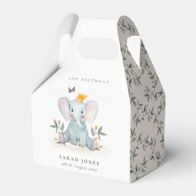 Woodland Baby Elephant Foliage Any Age Birthday Favor Box (Front Side)