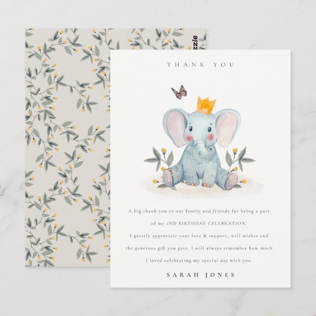 Woodland Baby Elephant Foliage Any Age Birthday Postcard (Front/Back)