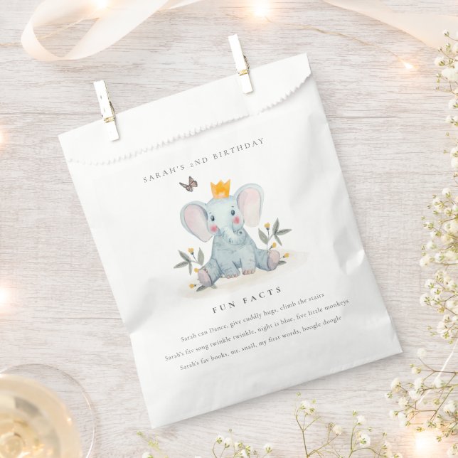 Woodland Baby Elephant Foliage Fun Facts Birthday Favour Bag (Clipped)