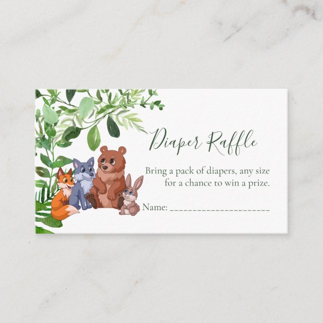 Woodland baby forest friend diaper raffle cards (Front)