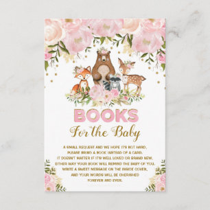 Woodland Baby Girl Blush Gold Floral Bring a Book Enclosure Card