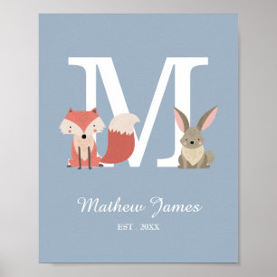 Woodland Baby Initial Monogram Nursery Poster
