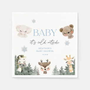 Woodland Baby It's Cold Outside Boy Baby Shower Napkin