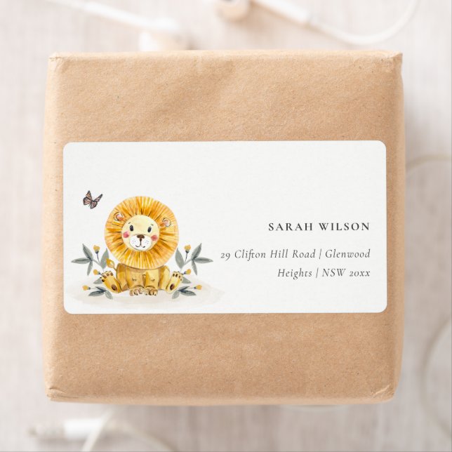 Woodland Baby Lion Foliage Aquarelle Kids Adresse (En situation)