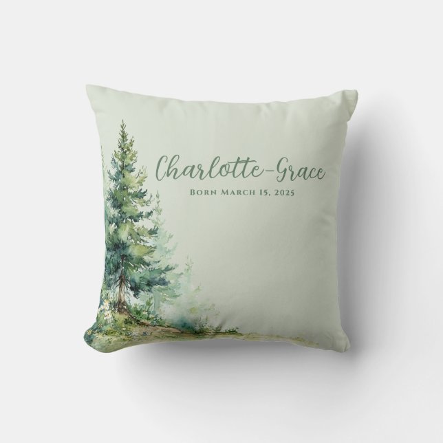 Woodland Baby Nursery • Sage Forest Decor Throw Pillow (Front)